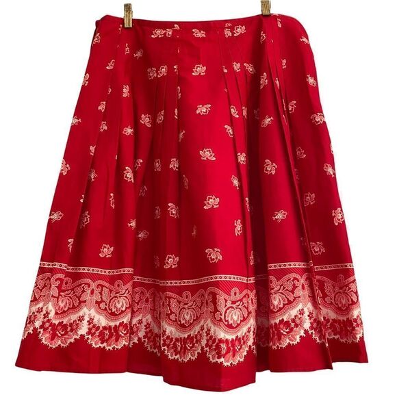 Liz Claiborne Pleated Full Skirt in a Red + White Cotton Handkerchief Pattern 12 - Picture 1 of 5